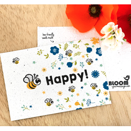 Plantbare postkaart BEE Happy / Bloom your message